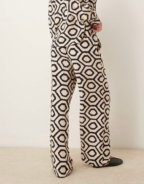Sincerely Jules Pants - Sincerely Jules High Waist Wide Leg Pants Cream & Black Abstract Geometric Large
